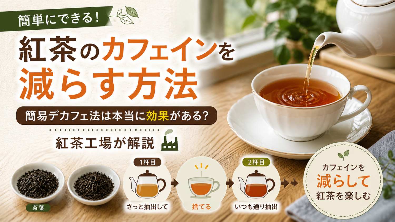 紅茶のカフェインを減らす方法｜簡易デカフェ法は本当に効果がある？紅茶工場が解説