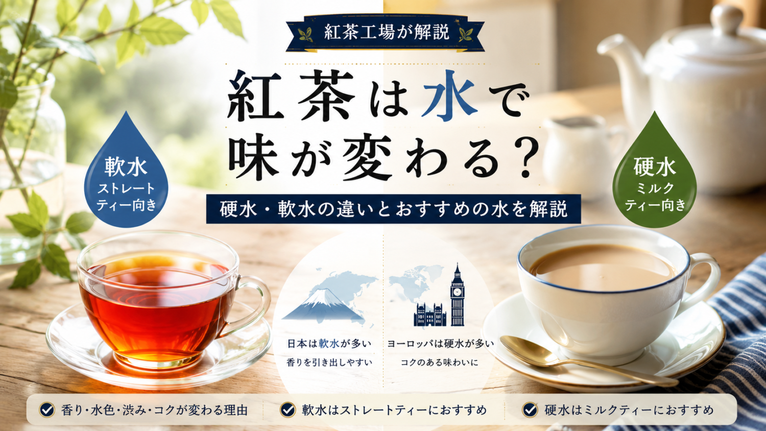 紅茶は水で味が変わる？硬水・軟水の違いとおすすめの水を紅茶工場が解説